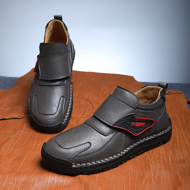 Mens Hand Stitching Leather Lace Up Ankle Boots Casual Vintage Non Slip Flats Arch Support Loafers for Hiking Walking Driving Chukka Boots-SCSLUXE