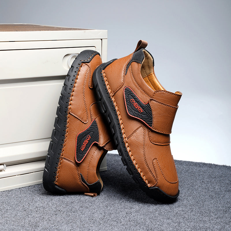 Mens Hand Stitching Leather Lace Up Ankle Boots Casual Vintage Non Slip Flats Arch Support Loafers for Hiking Walking Driving Chukka Boots-SCSLUXE