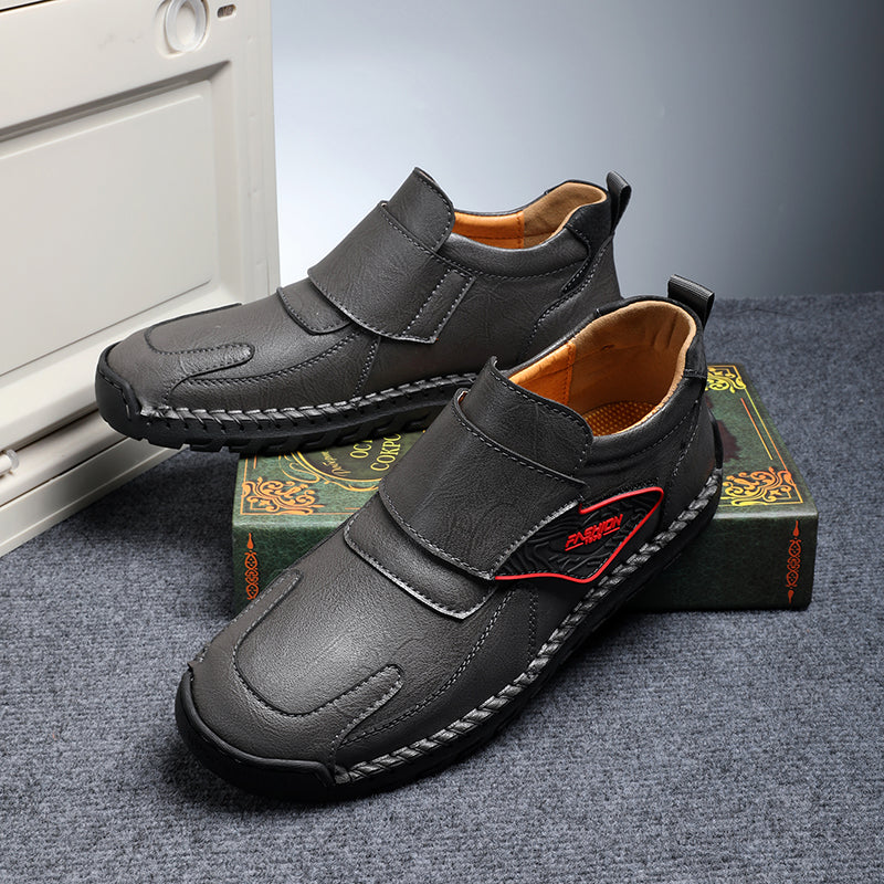 Mens Hand Stitching Leather Lace Up Ankle Boots Casual Vintage Non Slip Flats Arch Support Loafers for Hiking Walking Driving Chukka Boots-SCSLUXE