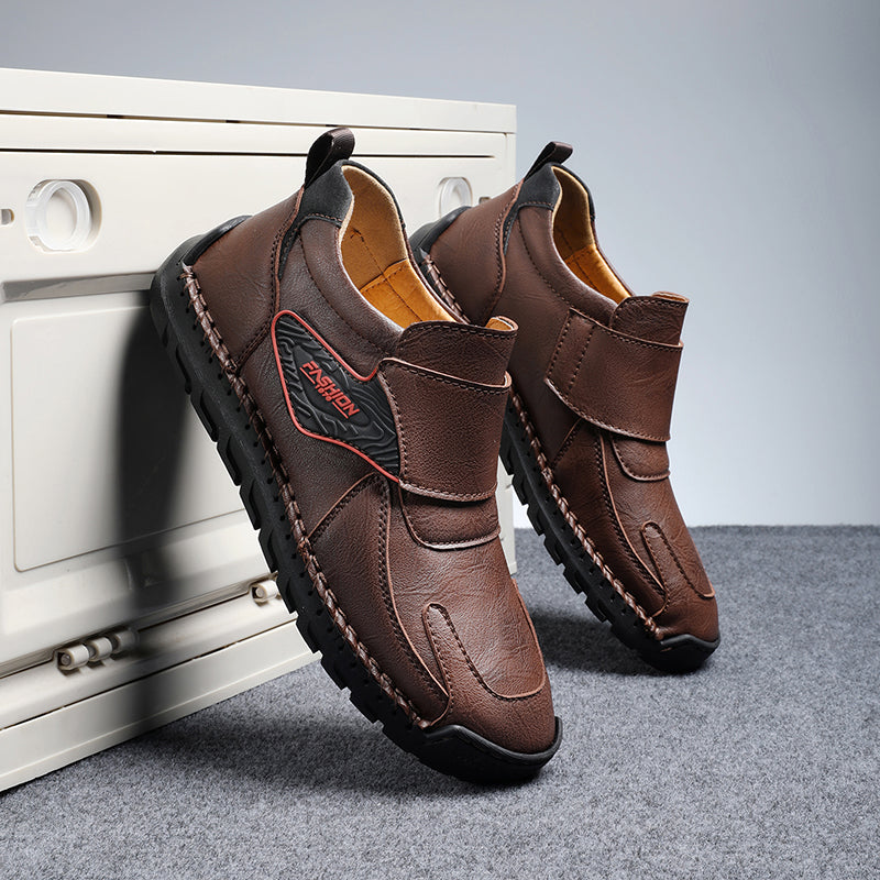 Mens Hand Stitching Leather Lace Up Ankle Boots Casual Vintage Non Slip Flats Arch Support Loafers for Hiking Walking Driving Chukka Boots-SCSLUXE