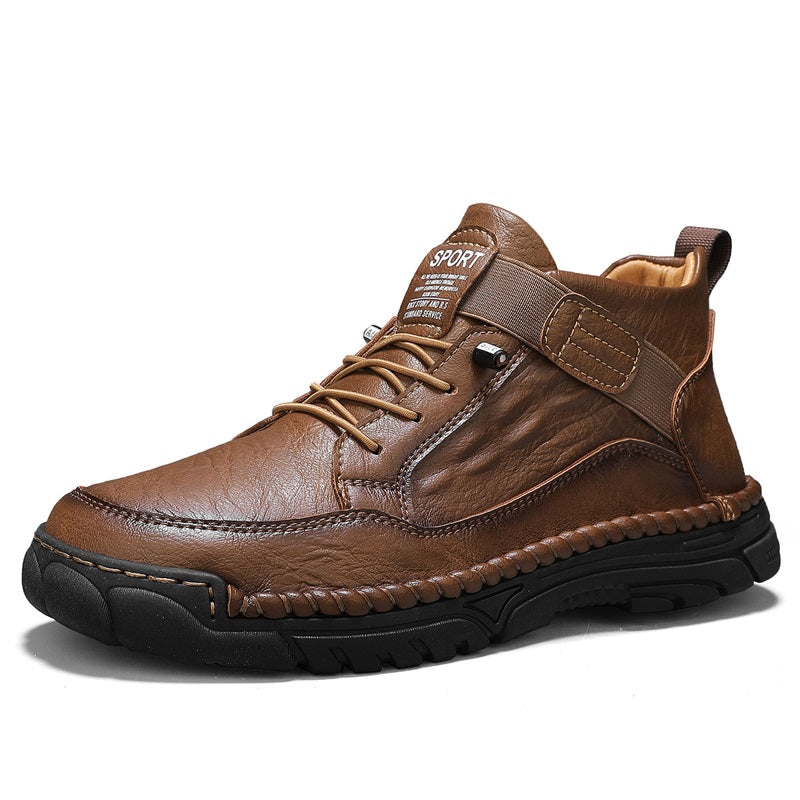 Mens Casual Leather Shoes Ankle Chukka Boots Slip On Lightweight Loafers Mid top Walking Driving Shoes for Male-SCSLUXE