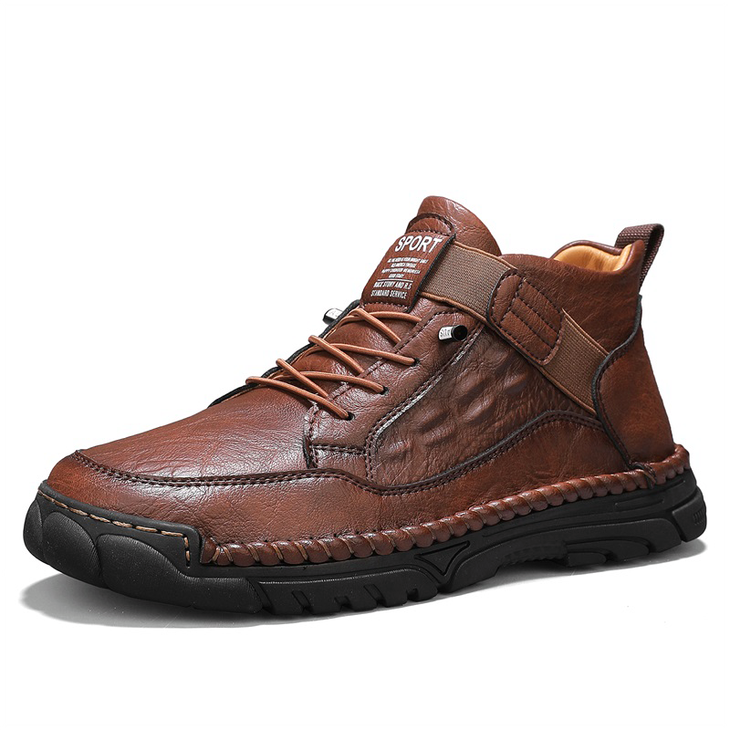 Mens Casual Leather Shoes Ankle Chukka Boots Slip On Lightweight Loafers Mid top Walking Driving Shoes for Male-SCSLUXE