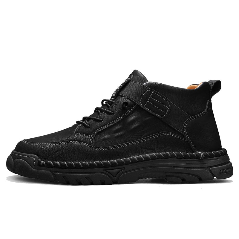 Mens Casual Leather Shoes Ankle Chukka Boots Slip On Lightweight Loafers Mid top Walking Driving Shoes for Male-SCSLUXE