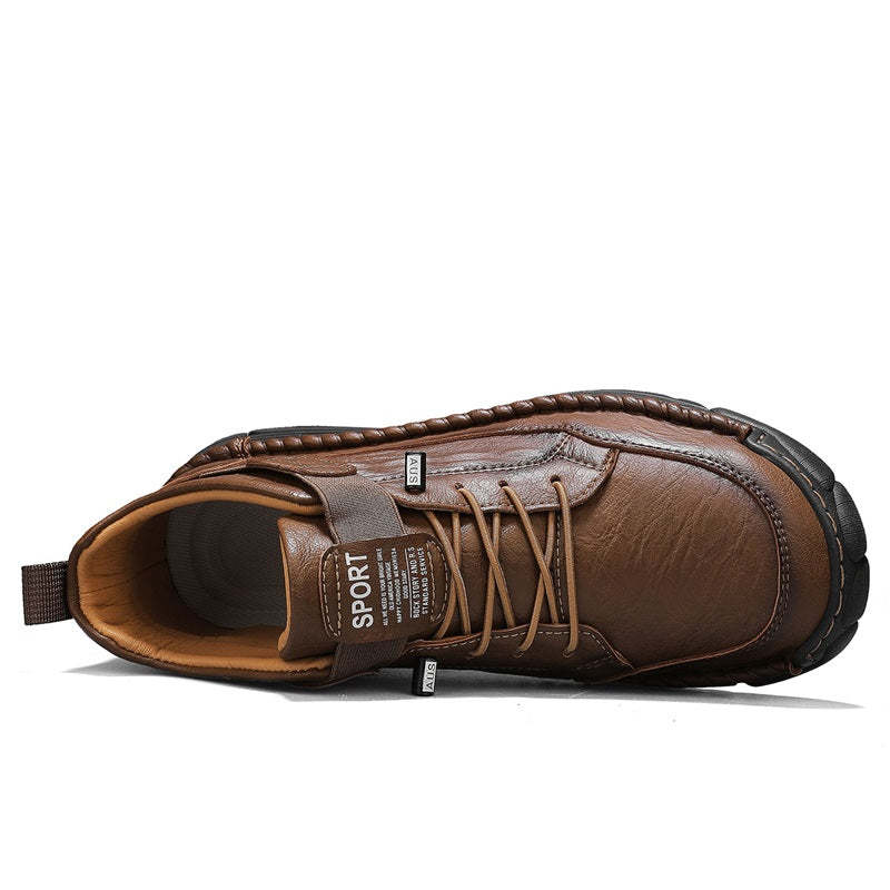 Mens Casual Leather Shoes Ankle Chukka Boots Slip On Lightweight Loafers Mid top Walking Driving Shoes for Male-SCSLUXE