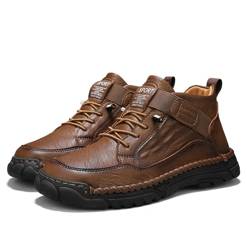 Mens Casual Leather Shoes Ankle Chukka Boots Slip On Lightweight Loafers Mid top Walking Driving Shoes for Male-SCSLUXE
