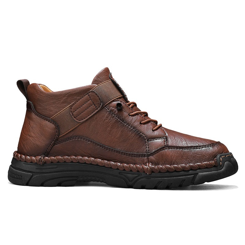 Mens Casual Leather Shoes Ankle Chukka Boots Slip On Lightweight Loafers Mid top Walking Driving Shoes for Male-SCSLUXE