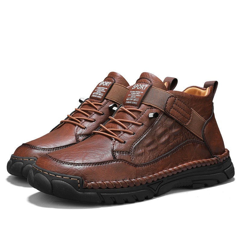 Mens Casual Leather Shoes Ankle Chukka Boots Slip On Lightweight Loafers Mid top Walking Driving Shoes for Male-SCSLUXE