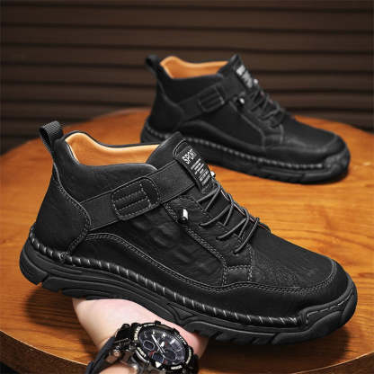Mens Casual Leather Shoes Ankle Chukka Boots Slip On Lightweight Loafers Mid top Walking Driving Shoes for Male-SCSLUXE