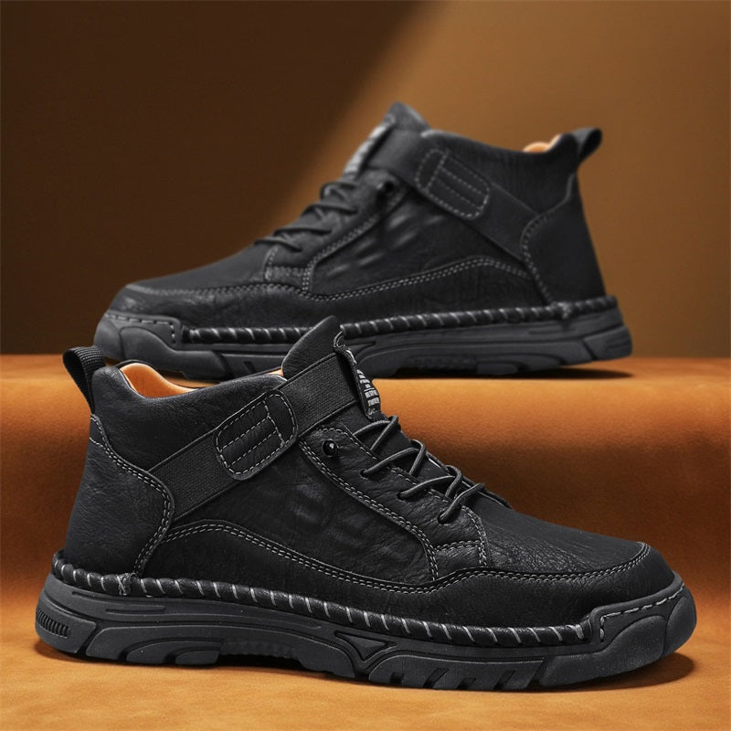 Mens Casual Leather Shoes Ankle Chukka Boots Slip On Lightweight Loafers Mid top Walking Driving Shoes for Male-SCSLUXE