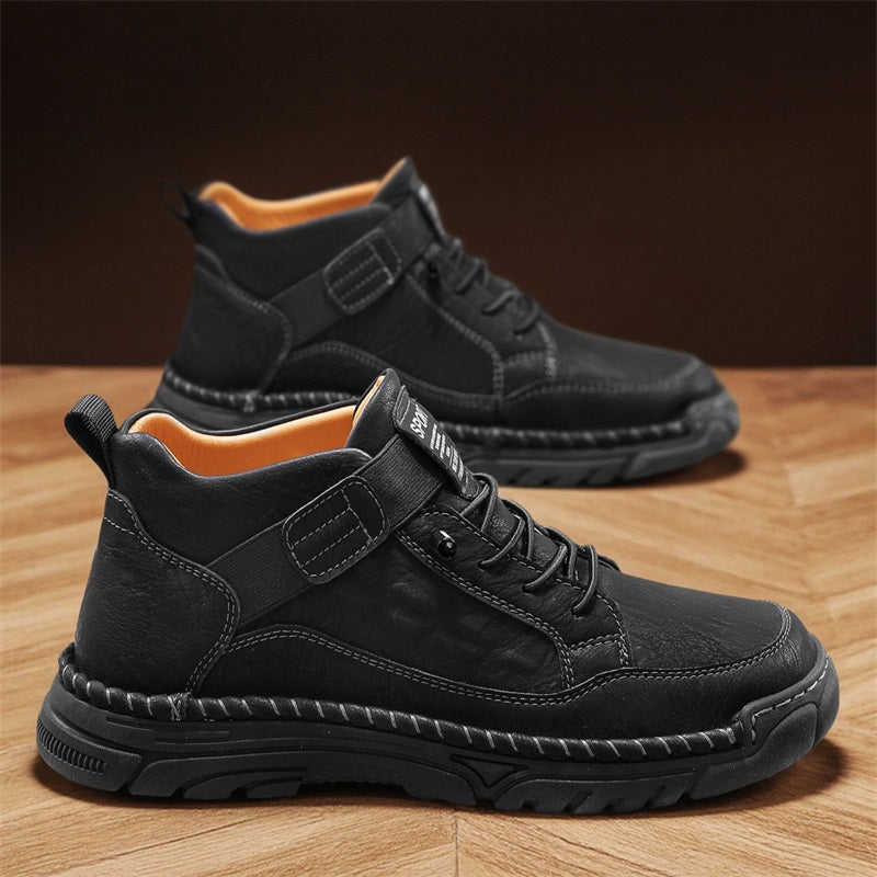 Mens Casual Leather Shoes Ankle Chukka Boots Slip On Lightweight Loafers Mid top Walking Driving Shoes for Male-SCSLUXE