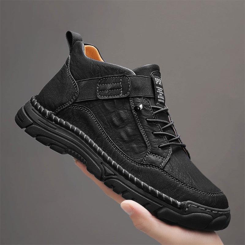 Mens Casual Leather Shoes Ankle Chukka Boots Slip On Lightweight Loafers Mid top Walking Driving Shoes for Male-SCSLUXE