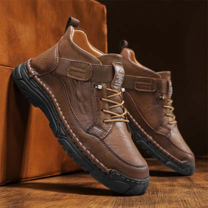 Mens Casual Leather Shoes Ankle Chukka Boots Slip On Lightweight Loafers Mid top Walking Driving Shoes for Male-SCSLUXE