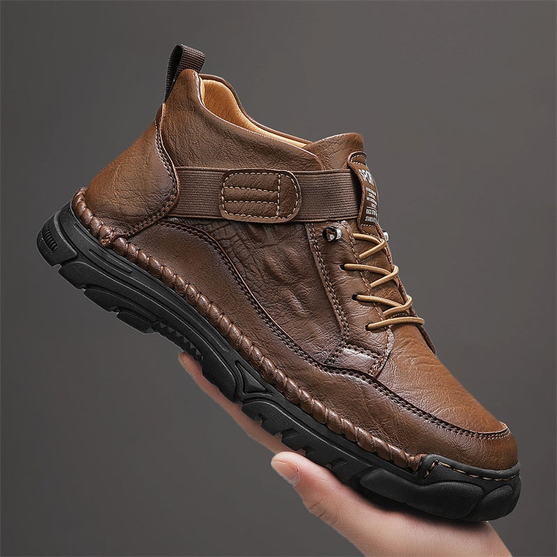 Mens Casual Leather Shoes Ankle Chukka Boots Slip On Lightweight Loafers Mid top Walking Driving Shoes for Male-SCSLUXE