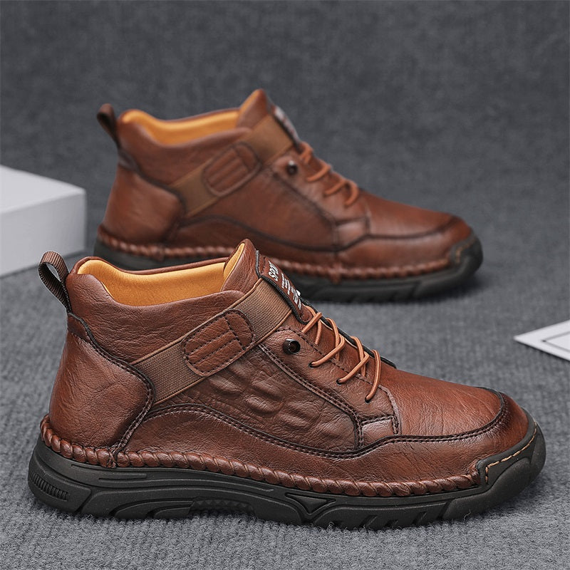 Mens Casual Leather Shoes Ankle Chukka Boots Slip On Lightweight Loafers Mid top Walking Driving Shoes for Male-SCSLUXE