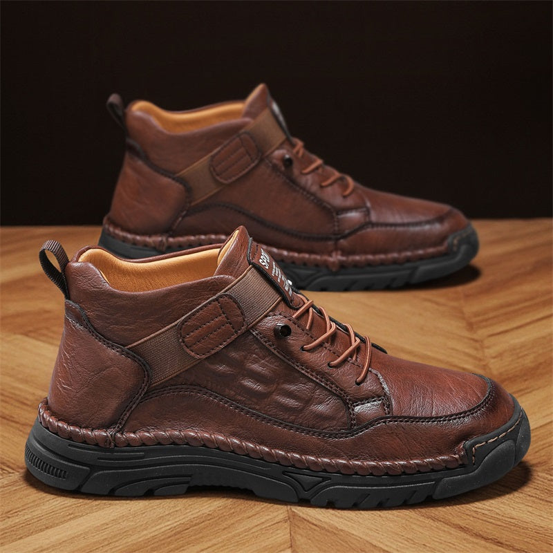 Mens Casual Leather Shoes Ankle Chukka Boots Slip On Lightweight Loafers Mid top Walking Driving Shoes for Male-SCSLUXE