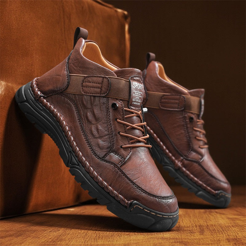 Mens Casual Leather Shoes Ankle Chukka Boots Slip On Lightweight Loafers Mid top Walking Driving Shoes for Male-SCSLUXE