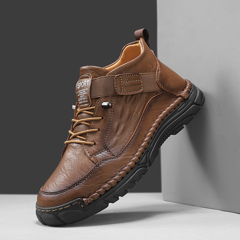 Mens Casual Leather Shoes Ankle Chukka Boots Slip On Lightweight Loafers Mid top Walking Driving Shoes for Male-SCSLUXE
