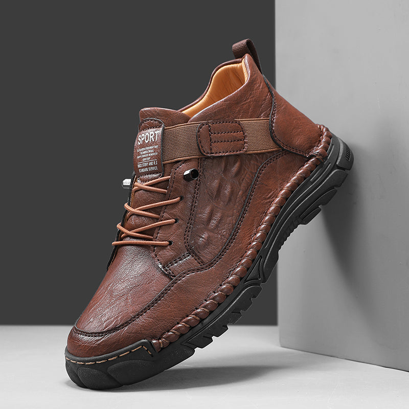 Mens Casual Leather Shoes Ankle Chukka Boots Slip On Lightweight Loafers Mid top Walking Driving Shoes for Male-SCSLUXE