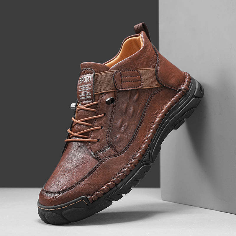 Mens Casual Leather Shoes Ankle Chukka Boots Slip On Lightweight Loafers Mid top Walking Driving Shoes for Male-SCSLUXE