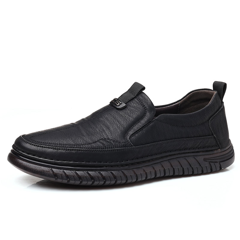 Slip-On Genuine Leather Loafers: Breathable Soft Calfskin, Cloud Cushi