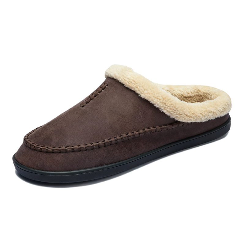 Men’s Warm Slip-On House Slippers – Fleece Lined, Non-Slip Sole for Indoor/Quick Outdoor Use