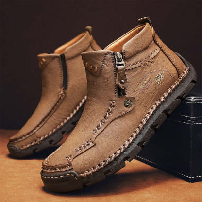 Men's Top-Quality Motorcycle Boots Hand-Stitched Genuine Leather Boots-Wide Toe, Waterproof, Anti-Slip, Anti-Sprain, Suitable for Work, Driving, Hiking-SCSLUXE