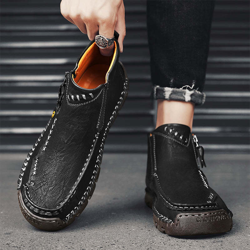 Men's Top-Quality Motorcycle Boots Hand-Stitched Genuine Leather Boots-Wide Toe, Waterproof, Anti-Slip, Anti-Sprain, Suitable for Work, Driving, Hiking-SCSLUXE