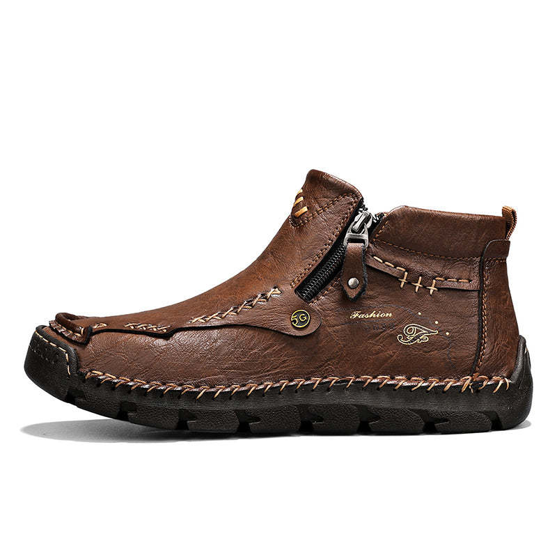 Men's Top-Quality Motorcycle Boots Hand-Stitched Genuine Leather Boots-Wide Toe, Waterproof, Anti-Slip, Anti-Sprain, Suitable for Work, Driving, Hiking-SCSLUXE