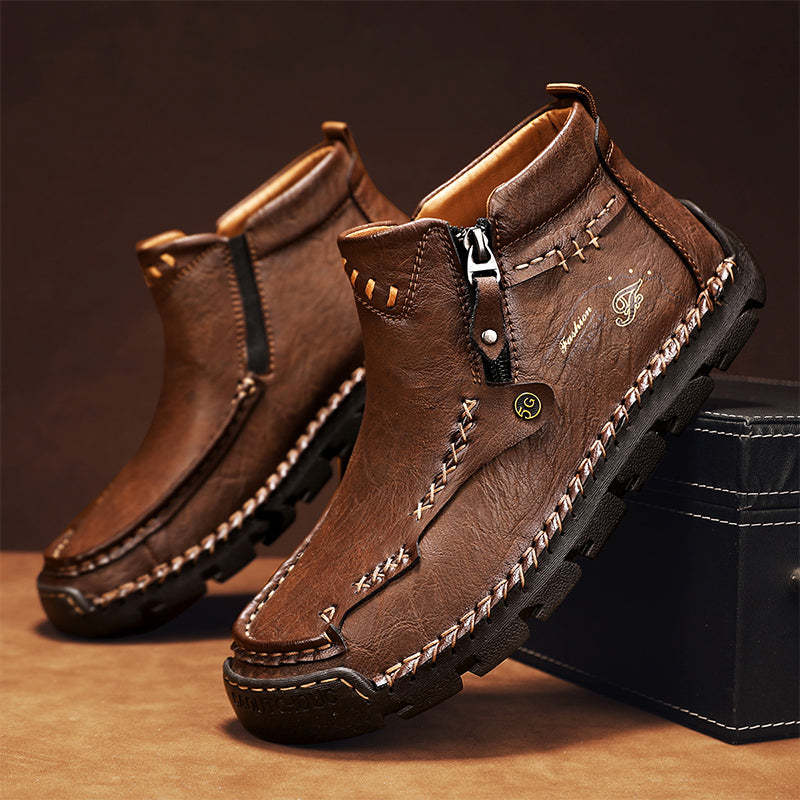 Men's Top-Quality Motorcycle Boots Hand-Stitched Genuine Leather Boots-Wide Toe, Waterproof, Anti-Slip, Anti-Sprain, Suitable for Work, Driving, Hiking-SCSLUXE