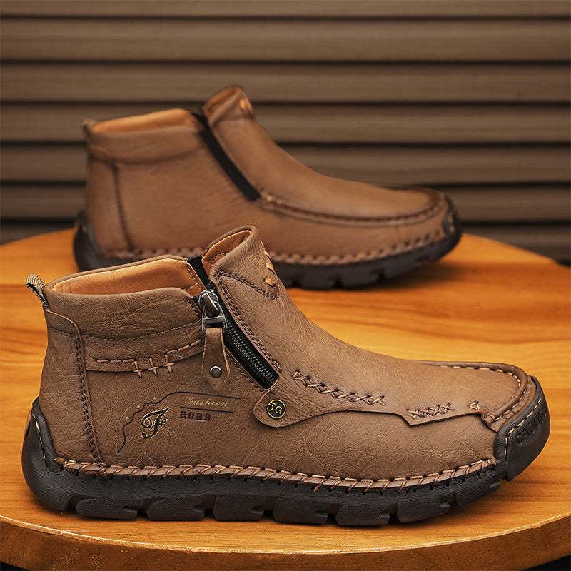 Men's Top-Quality Motorcycle Boots Hand-Stitched Genuine Leather Boots-Wide Toe, Waterproof, Anti-Slip, Anti-Sprain, Suitable for Work, Driving, Hiking-SCSLUXE