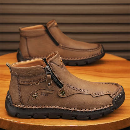 Men's Top-Quality Motorcycle Boots Hand-Stitched Genuine Leather Boots-Wide Toe, Waterproof, Anti-Slip, Anti-Sprain, Suitable for Work, Driving, Hiking-SCSLUXE