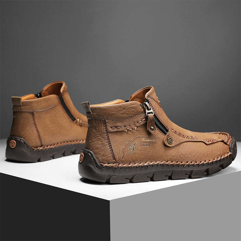 Men's Top-Quality Motorcycle Boots Hand-Stitched Genuine Leather Boots-Wide Toe, Waterproof, Anti-Slip, Anti-Sprain, Suitable for Work, Driving, Hiking-SCSLUXE