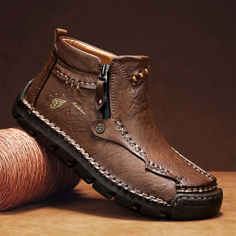 Men's Top-Quality Motorcycle Boots Hand-Stitched Genuine Leather Boots-Wide Toe, Waterproof, Anti-Slip, Anti-Sprain, Suitable for Work, Driving, Hiking-SCSLUXE