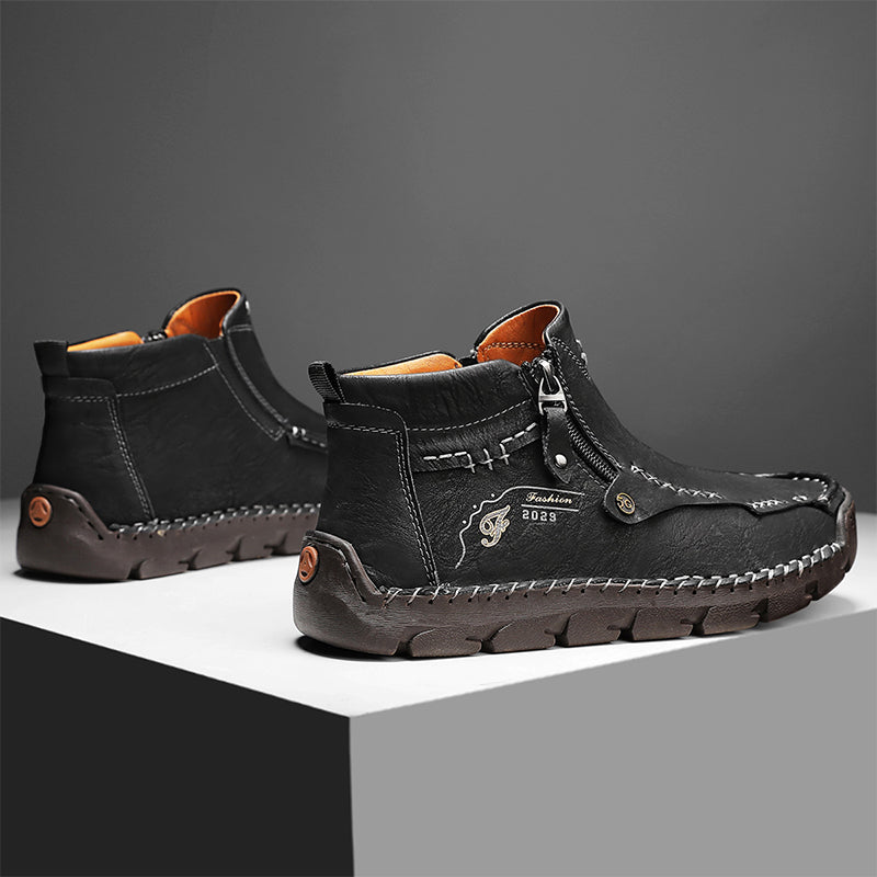 Men's Top-Quality Motorcycle Boots Hand-Stitched Genuine Leather Boots-Wide Toe, Waterproof, Anti-Slip, Anti-Sprain, Suitable for Work, Driving, Hiking-SCSLUXE