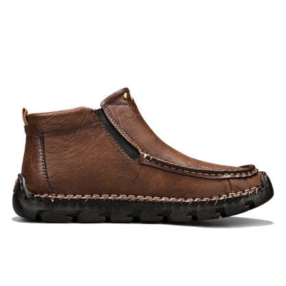 Men's Top-Quality Motorcycle Boots Hand-Stitched Genuine Leather Boots-Wide Toe, Waterproof, Anti-Slip, Anti-Sprain, Suitable for Work, Driving, Hiking-SCSLUXE