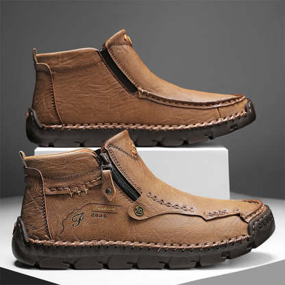 Men's Top-Quality Motorcycle Boots Hand-Stitched Genuine Leather Boots-Wide Toe, Waterproof, Anti-Slip, Anti-Sprain, Suitable for Work, Driving, Hiking-SCSLUXE