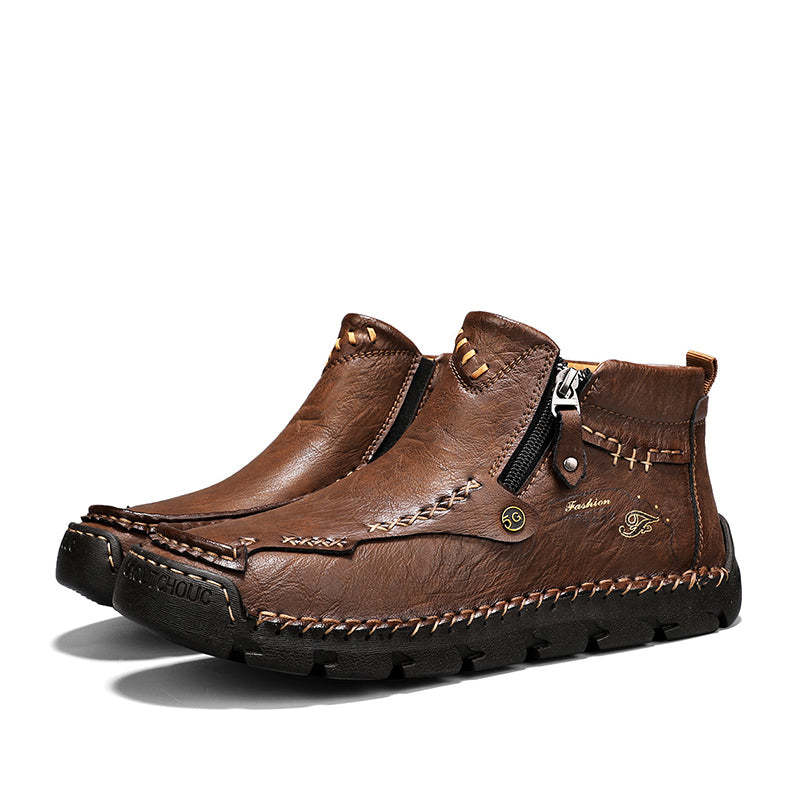 Men's Top-Quality Motorcycle Boots Hand-Stitched Genuine Leather Boots-Wide Toe, Waterproof, Anti-Slip, Anti-Sprain, Suitable for Work, Driving, Hiking-SCSLUXE