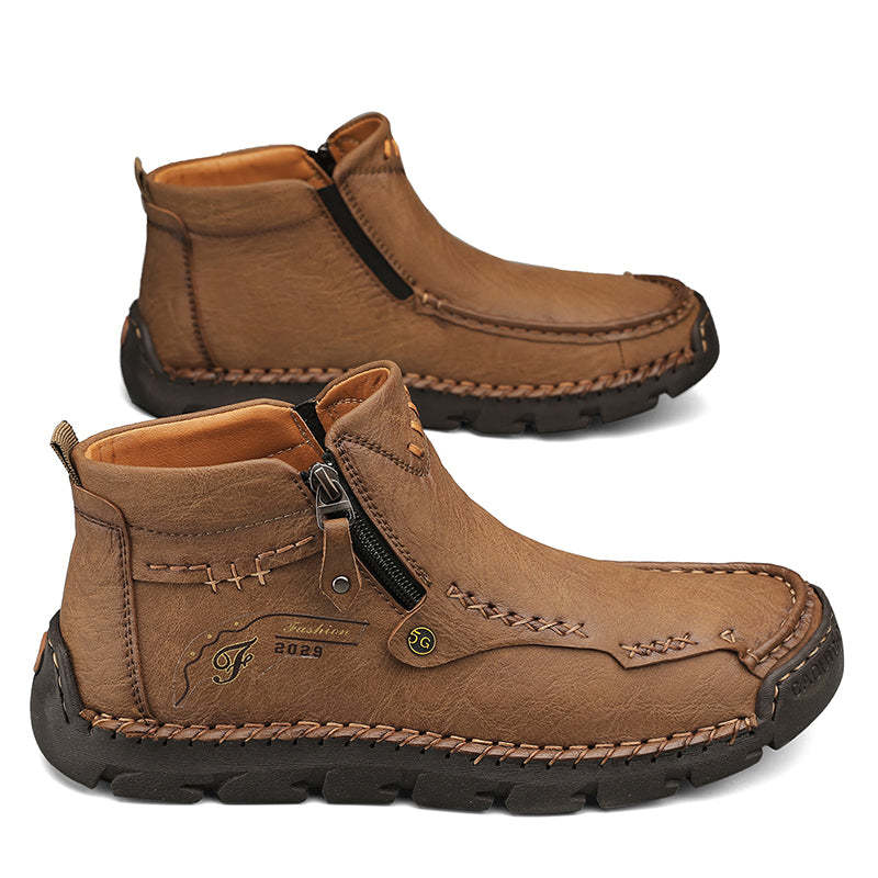 Men's Top-Quality Motorcycle Boots Hand-Stitched Genuine Leather Boots-Wide Toe, Waterproof, Anti-Slip, Anti-Sprain, Suitable for Work, Driving, Hiking-SCSLUXE