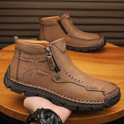 Men's Top-Quality Motorcycle Boots Hand-Stitched Genuine Leather Boots-Wide Toe, Waterproof, Anti-Slip, Anti-Sprain, Suitable for Work, Driving, Hiking-SCSLUXE
