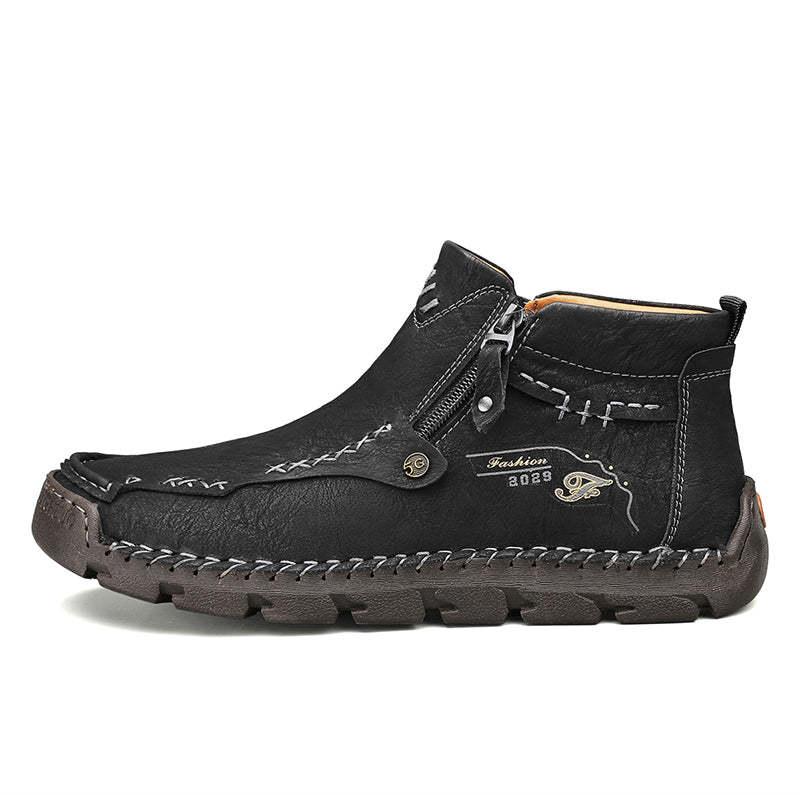 Men's Top-Quality Motorcycle Boots Hand-Stitched Genuine Leather Boots-Wide Toe, Waterproof, Anti-Slip, Anti-Sprain, Suitable for Work, Driving, Hiking-SCSLUXE