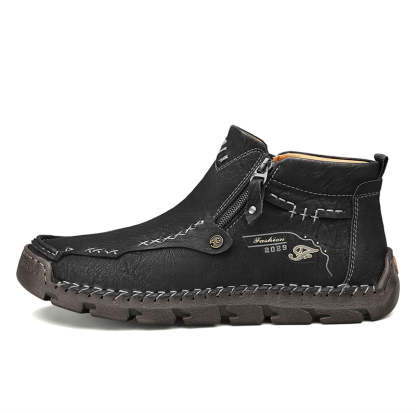 Men's Top-Quality Motorcycle Boots Hand-Stitched Genuine Leather Boots-Wide Toe, Waterproof, Anti-Slip, Anti-Sprain, Suitable for Work, Driving, Hiking-SCSLUXE