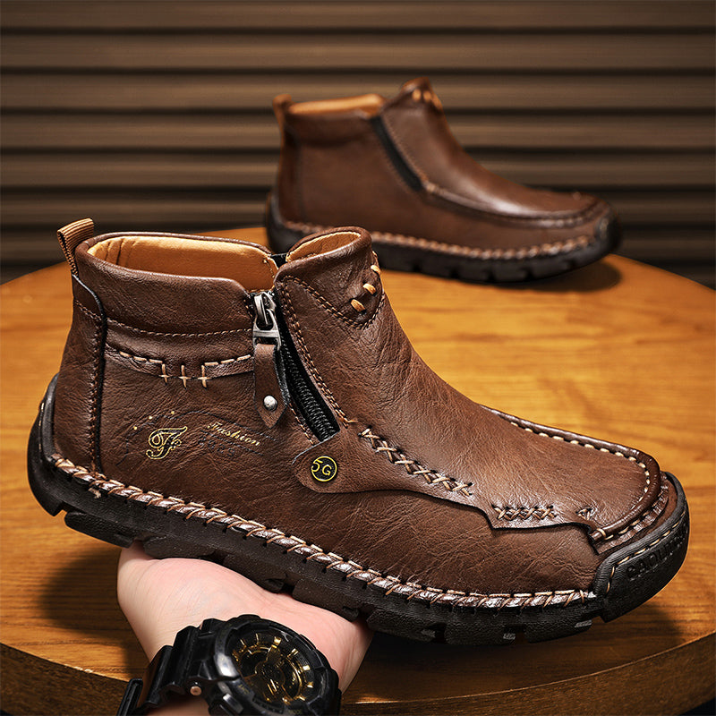 Men's Top-Quality Motorcycle Boots Hand-Stitched Genuine Leather Boots-Wide Toe, Waterproof, Anti-Slip, Anti-Sprain, Suitable for Work, Driving, Hiking-SCSLUXE