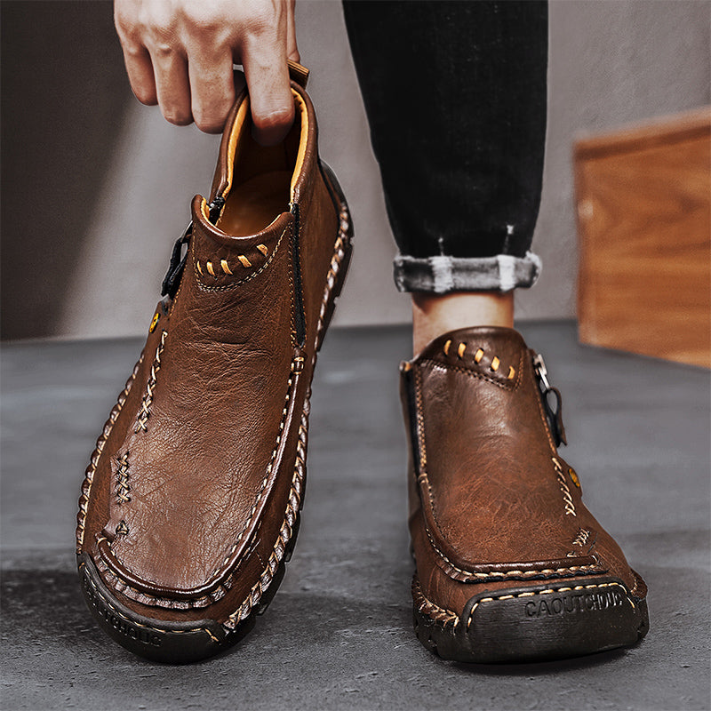 Men's Top-Quality Motorcycle Boots Hand-Stitched Genuine Leather Boots-Wide Toe, Waterproof, Anti-Slip, Anti-Sprain, Suitable for Work, Driving, Hiking-SCSLUXE