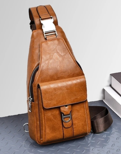 Premium Leather Water-Resistant Chest Bag, Single Shoulder Crossbody