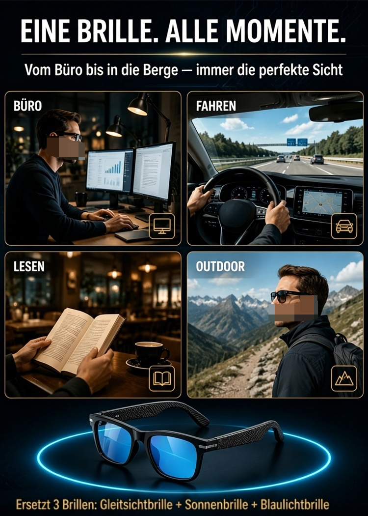 🌍【Eine Brille für alle Sprach- und Lichtverhältnisse】Intelligente Zoom- und Echtzeit-Übersetzungsbrille