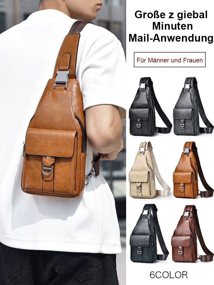 Premium Leather Water-Resistant Chest Bag, Single Shoulder Crossbody
