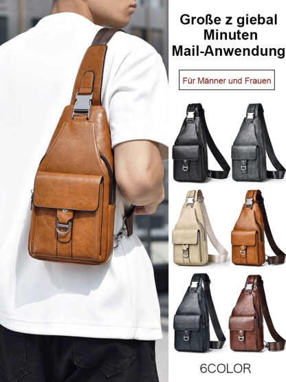 Premium Leather Water-Resistant Chest Bag, Single Shoulder Crossbody