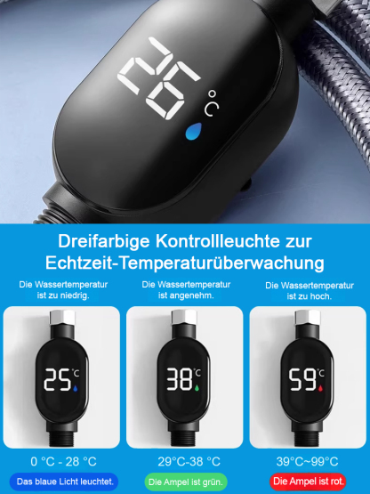 🚿Intelligentes Duschkopfthermometer | Wasserkraftnutzung | Dreifarbige Warnanzeige | Wasserdicht nach IPX7