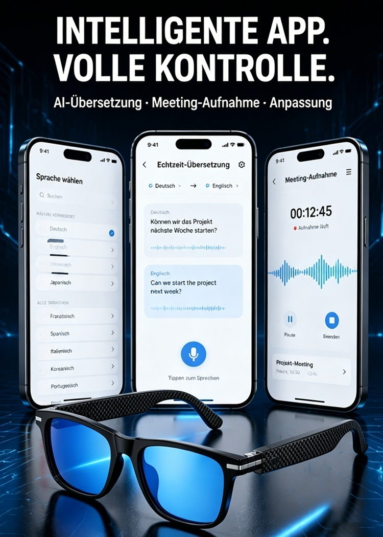 🌍【Eine Brille für alle Sprach- und Lichtverhältnisse】Intelligente Zoom- und Echtzeit-Übersetzungsbrille