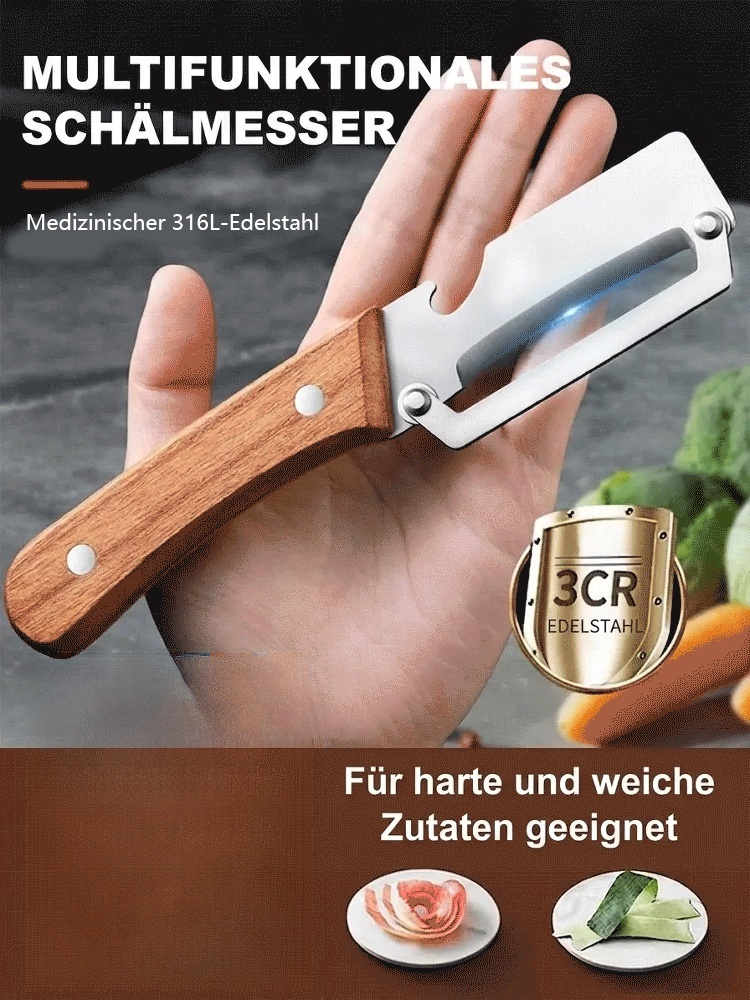 🔪 Sparschäler aus Edelstahl 316L | Öffnet und schält Flaschen in einem Arbeitsgang, leicht und rutschfest, lässt sich sofort abspülen.